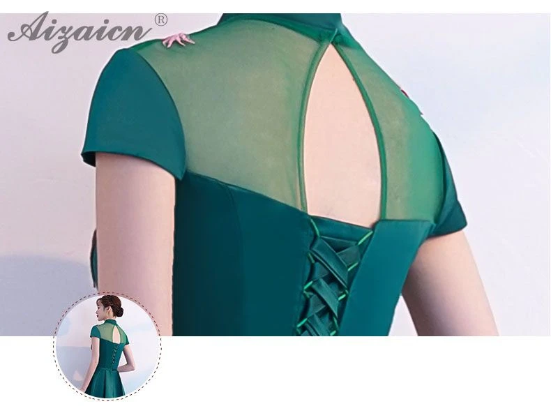 Зеленый вышивка Cheongsam современный Восточный стиль элегантные длинные платья Qi Pao для женщин Китайская традиционная одежда платье халат Ципао