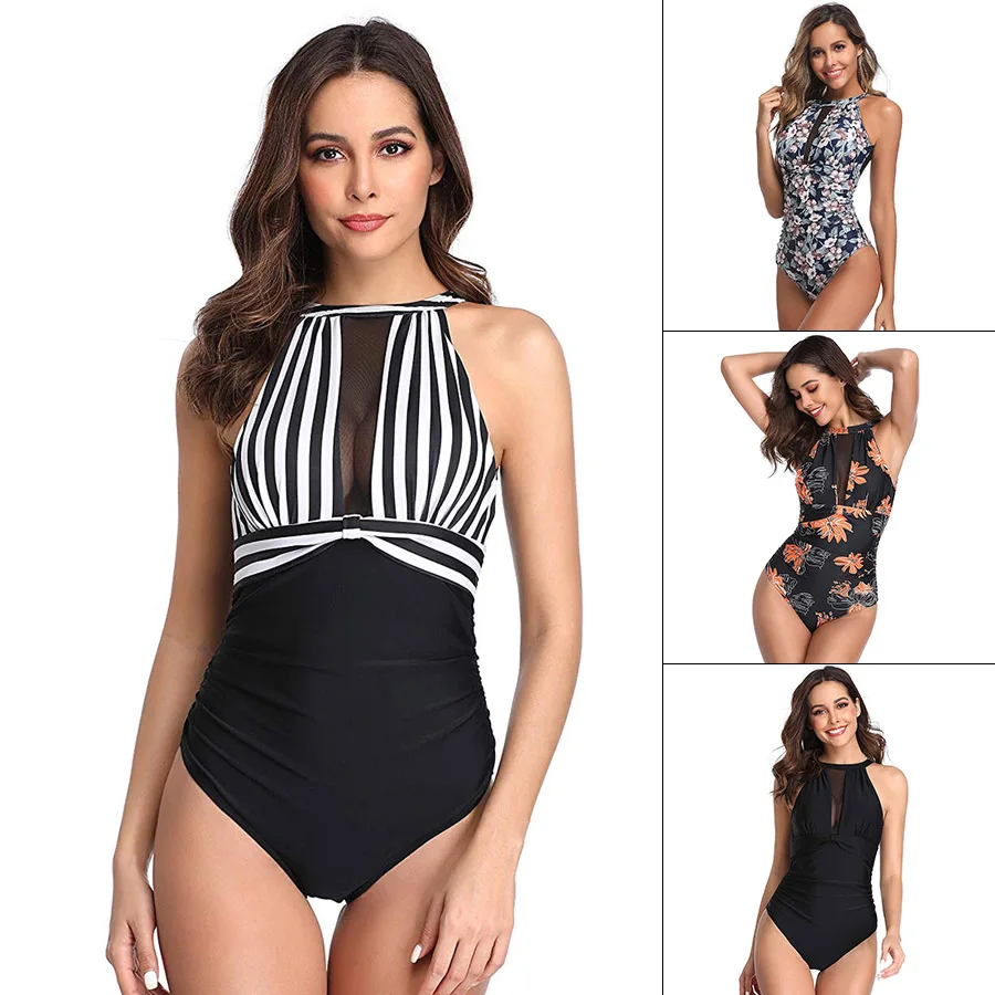 Сетчатый купальник, сдельный купальник с высокой горловиной, женский сексуальный цельный костюм, купальник для женщин, винтажный купальник MAYO