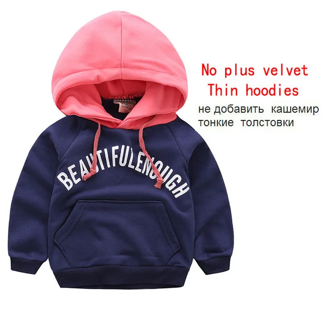 Thin hoodies Зимние детские вельветовые толстовки с капюшоном из плотного хлопка; Модное теплое пальто из кашемира для маленьких мальчиков и девочек; однотонная одежда с надписями - Цвет: Thin hoodies