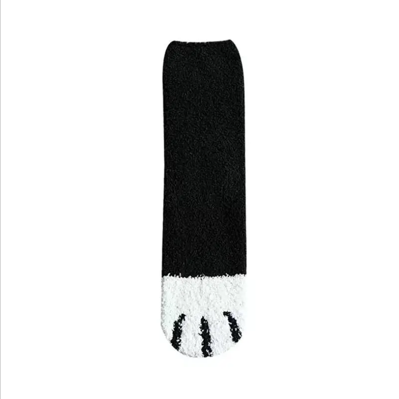 1 пара плюшевых носков из кораллового флиса женские носки без пятки милые толстые теплые носки для сна с когтями для осени и зимы - Цвет: Черный