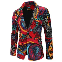 men's party suit blazer jacket buttons 3D floral print ethnic style printed suit  men jacket  african blazer men Blazers Casual
