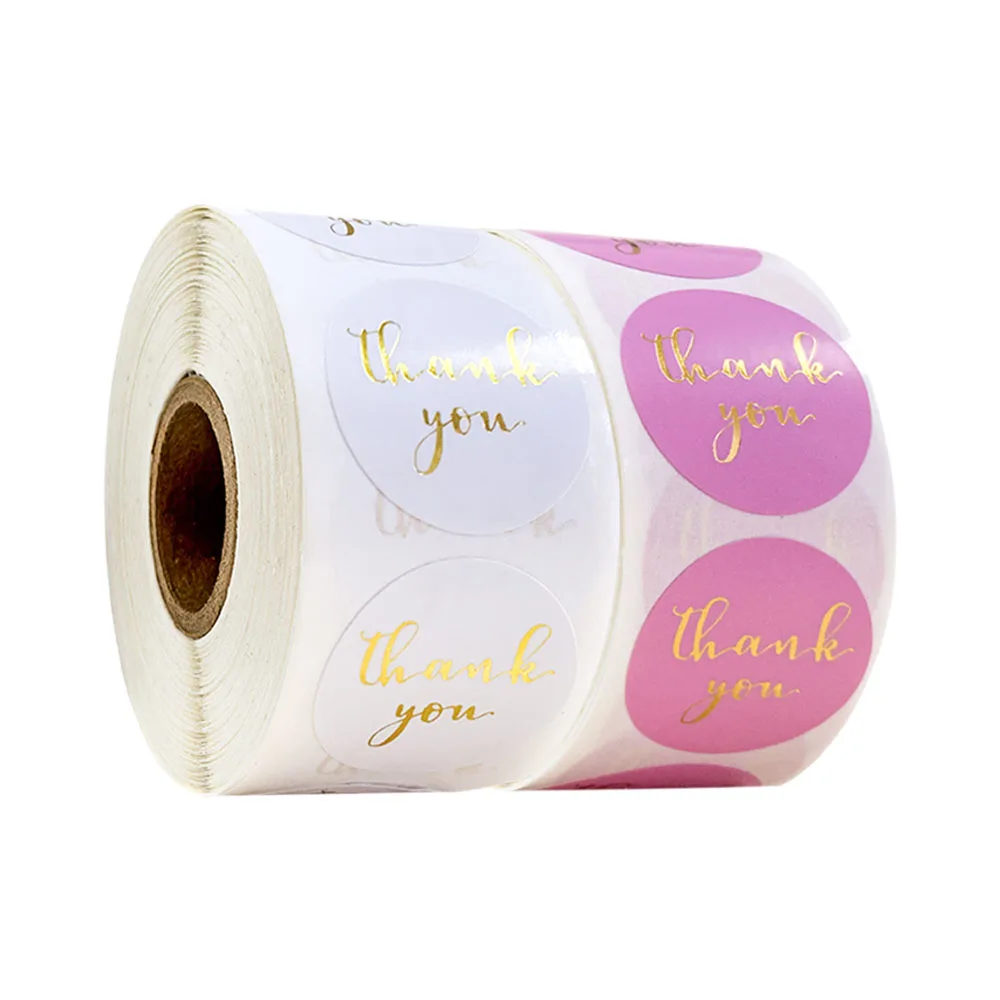 

500pcs thank you stickers 1 inch sealed label gold foil round purple white optional wedding party decoration stationery sticker