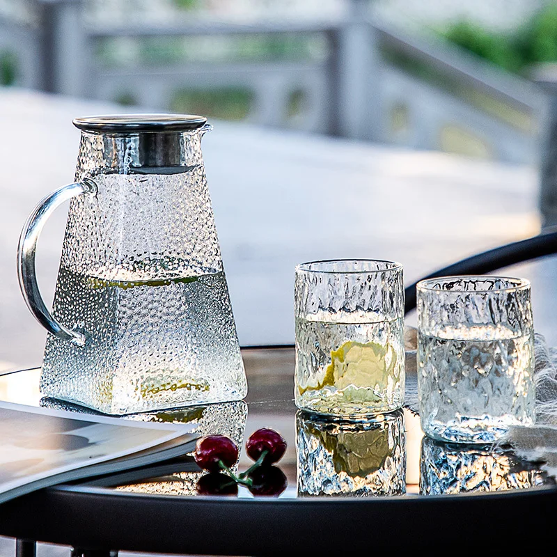 Japanese Style Hammer Glass Water Jug Pitcher with Filter and Cap Teapot Kettle Coffee Cups Set for Gongfu Tea Heated 1500ml afbeelding
