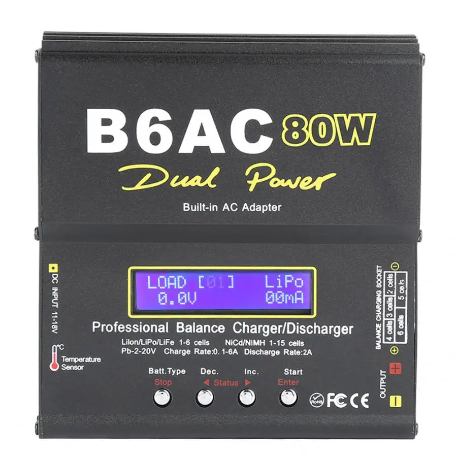 B6AC 80 Вт Цифровой ЖК баланс зарядное устройство Dis зарядное устройство для Li-Ion Li-Po NiCd Ni-MH RC батарея DC 11,0 V~ 18,0 V AC 100V~ 240V