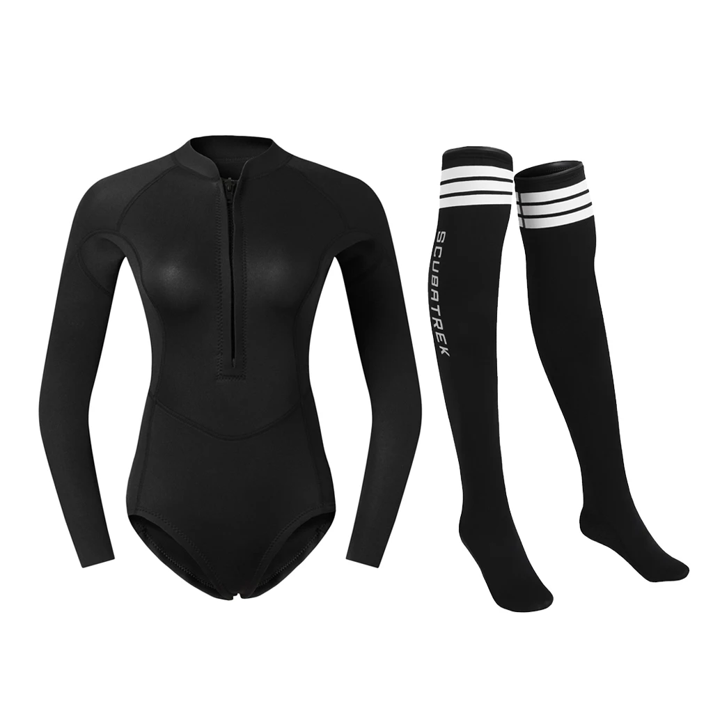 Breathable Women Diving Wetsuit Dive Suit Jacket Briefs & Non-Slip Fin Socks for Swimming Surfing Sailing Kayaking