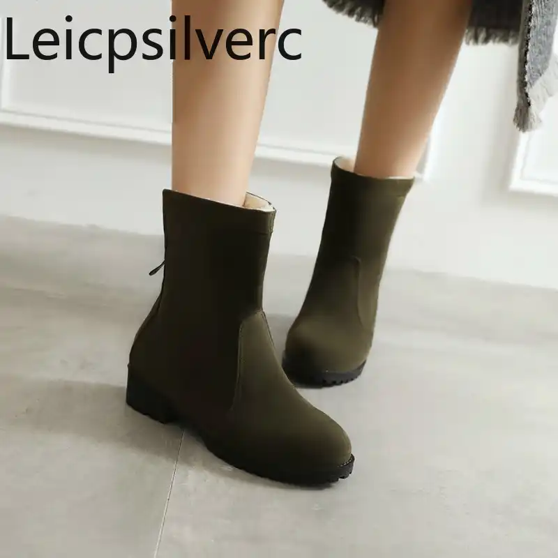 Botas para mujer de tacón bajo con cremallera de cabeza redonda, zapatos de  mujer de talla grande 34 46 3cm de altura, moda Otoño Invierno|Botas a  media pantorrilla| - AliExpress