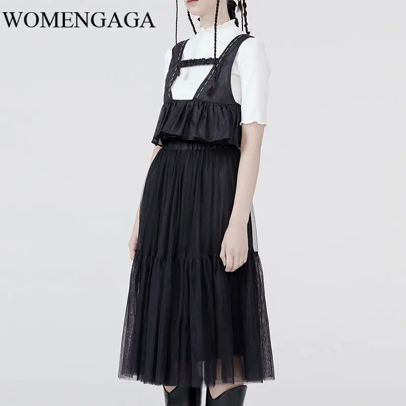 

Loose Niche Style Black Medium and Long High Waist Mesh A Line Casual Skirt 2020 Spring Summer New Fashion Skirt Women DMY4106
