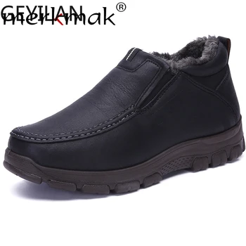 

Leather Warm Men's Boots Plus Velvet Slip On Ankle Boots Man Soft Comfortable Casual Male Work Boots Big Size38-48 Shoes