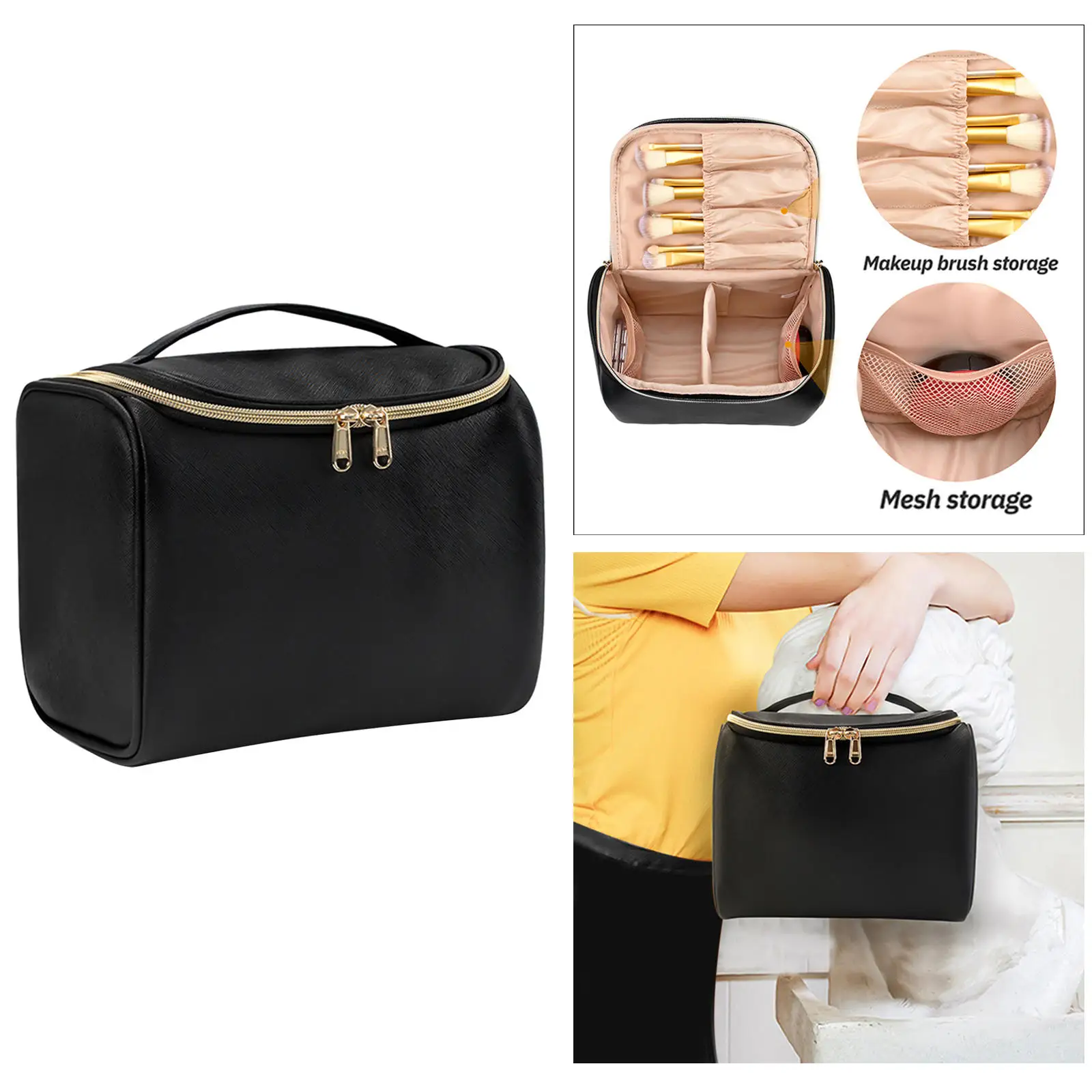 makeup bag with separate brush compartment