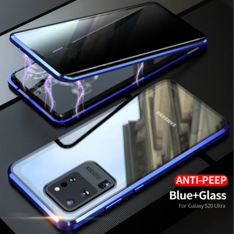 

Magnetic Adsorption Double Sided Glass Privacy Phone Case for Samsung Galaxy S20Plus Metal Protective Cover For Samsung S20Ultra