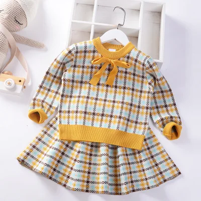 Owligbaby/комплекты для девочек; коллекция года; сезон осень-зима; Детский свитер в клетку и юбка; - Цвет: A