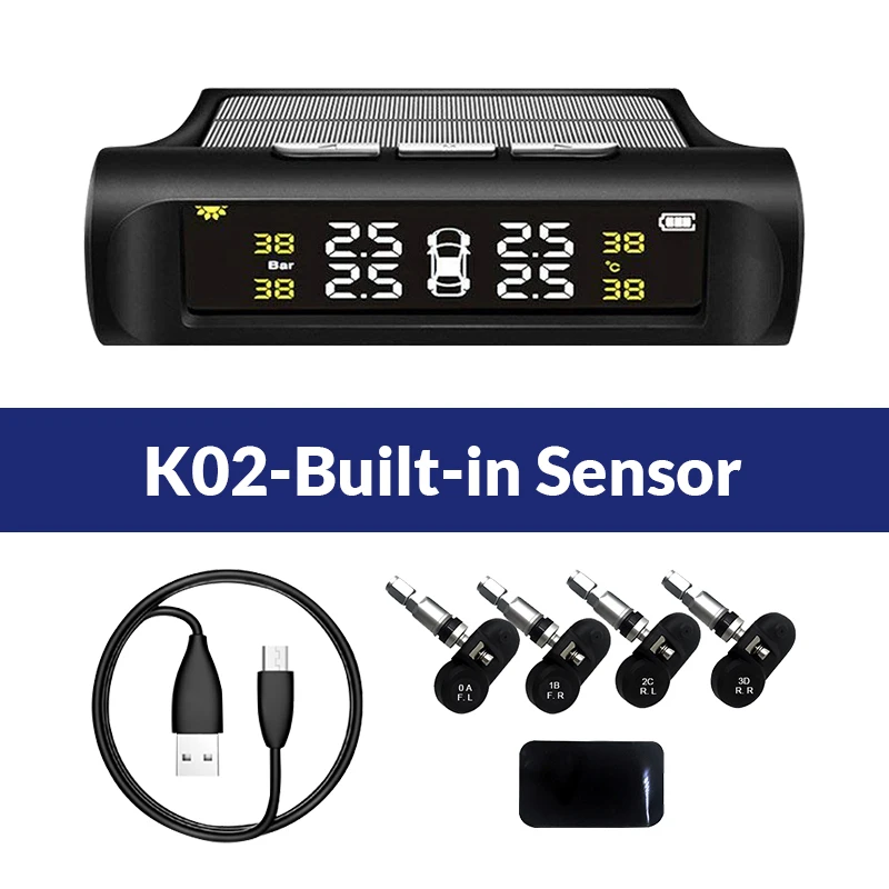 K02-Built-in Sensor E-ACE 4 шины для легковых автомобилей Давление системы мониторинга Встроенные датчики Солнечный Мощность зарядки Температура Предупреждение - Тип: K02-Built-in Sensor