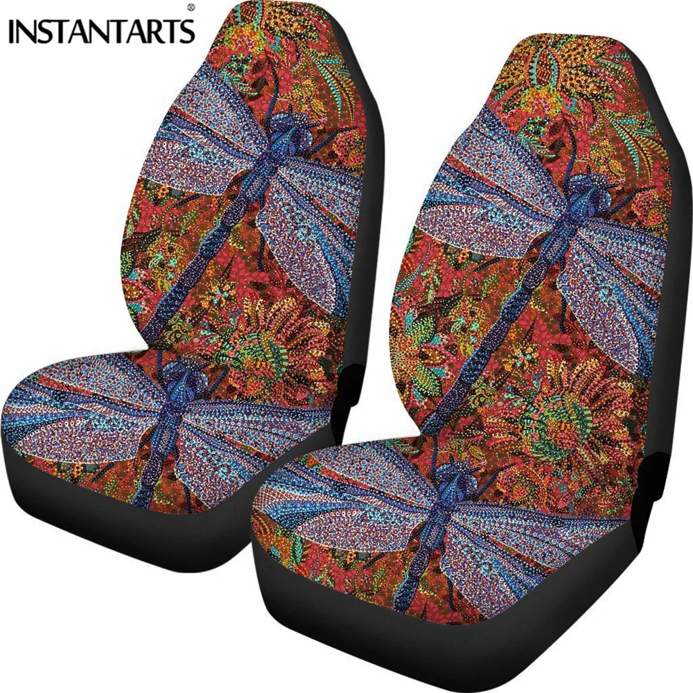 INSTANTARTS 2PCS Front Car Seat Covers fit Most Cars Dragonfly Flower