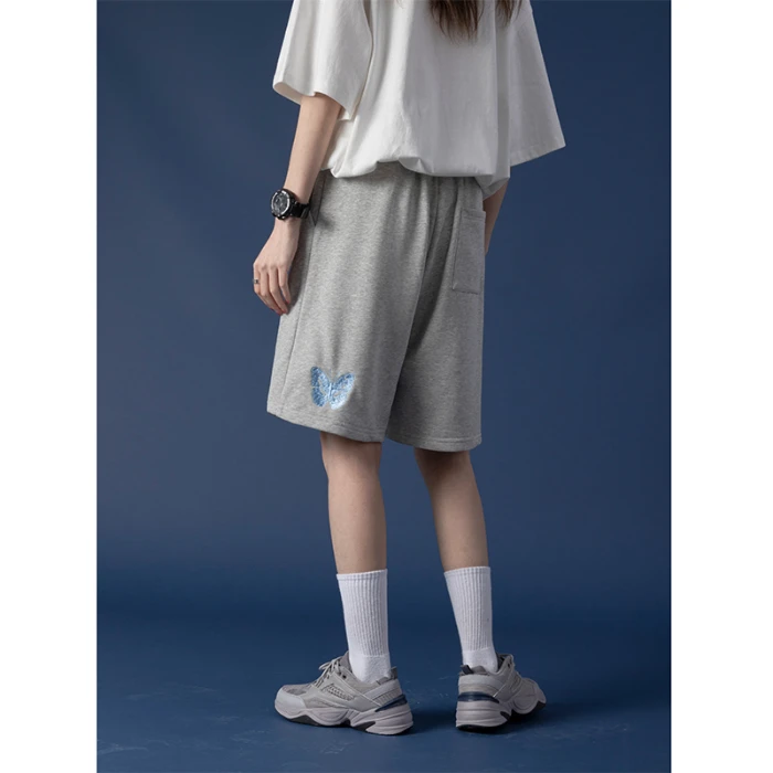 

Shorts Women Solid Embroidery Butterfly Plus Size Loose Stylish Ins Simple Knee-length Womens Drawstring Chic Casual Wide Leg