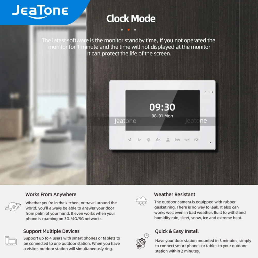 Tuya Smart App WiFi 7 Inch white color Video Door Phone Intercom System with Wired Doorbell Remote Unlock Home Access Control