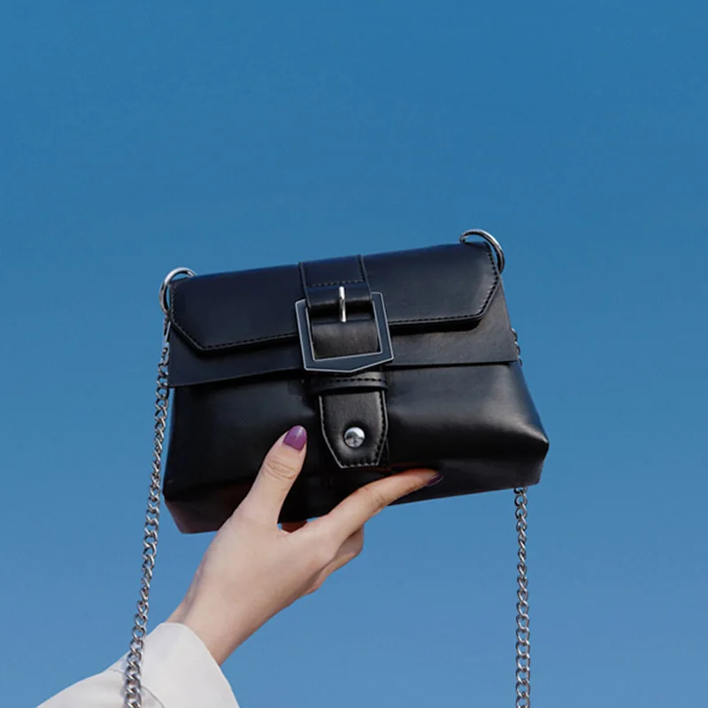 

Women Shoulder Bag PU Leather Simple Female Diagonal Bag Belt Design Temperament Ladies Chain Bag Solid Color Waterproof