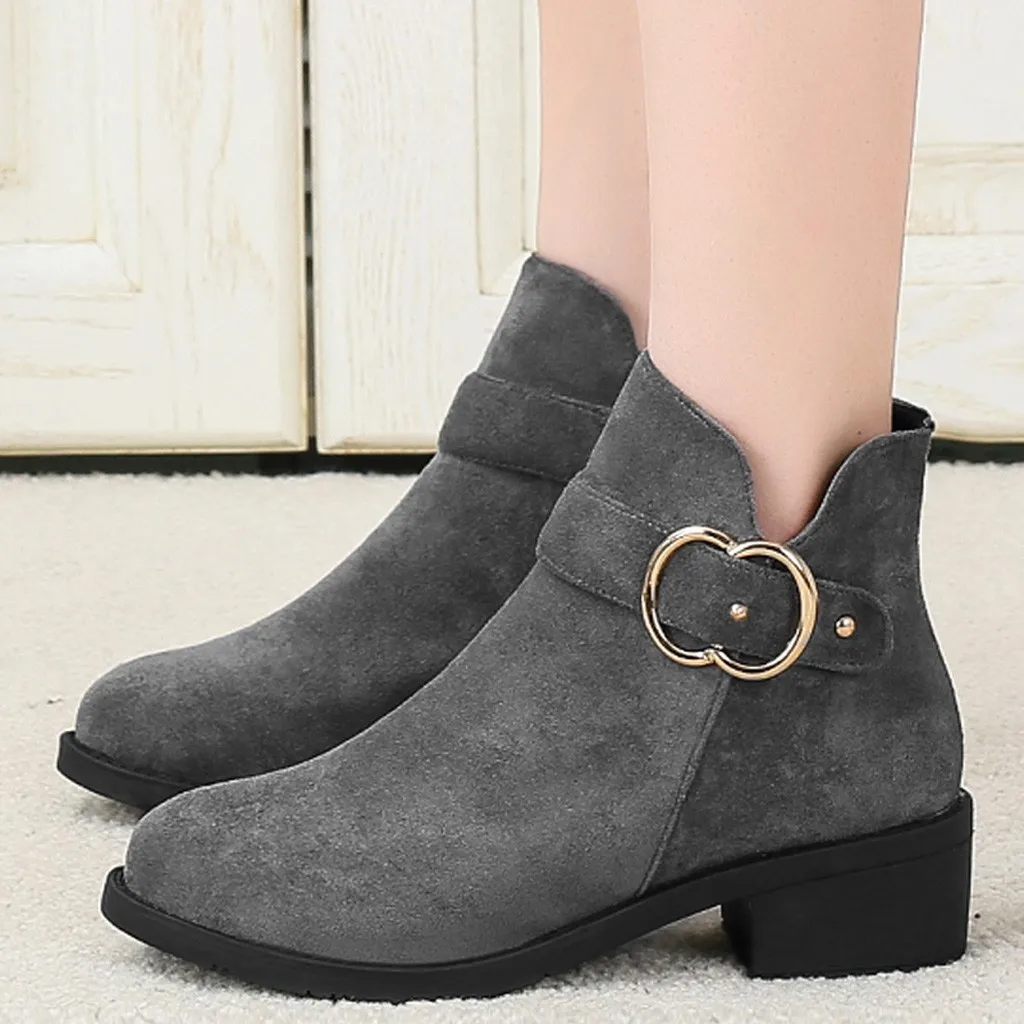 

Classic Heels Women Suede Square Heel Zipper Shoes Keep Warm Snow Boot Round Toe Boot Leisure Mature Womens Boots Ankle Short