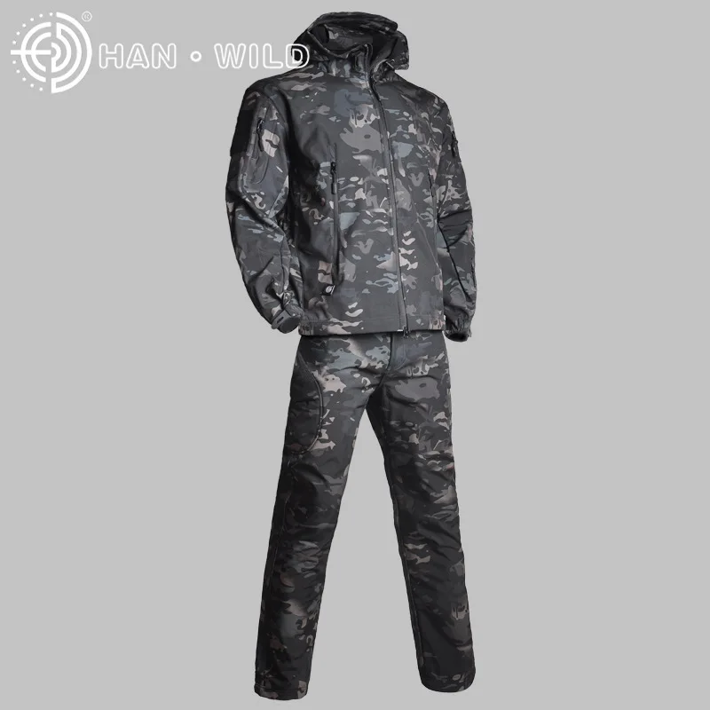 night camouflage Снаряжение тактическая флисовая камуфляжная куртка набор Мужская армейская ветровка водонепроницаемый комплект одежды для Охоты Военная куртка и штаны - Цвет: night camouflage