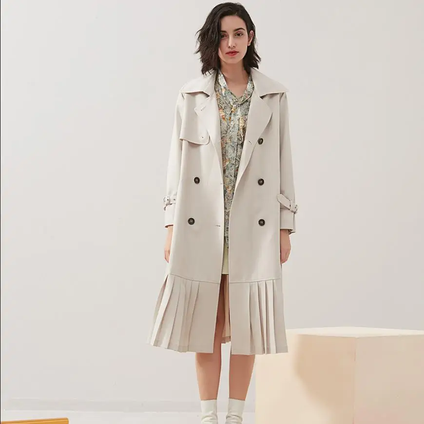 

Autumn fashion double breasted long trench jacket female England style draped swing outerwear was thin jackets with belt F1983