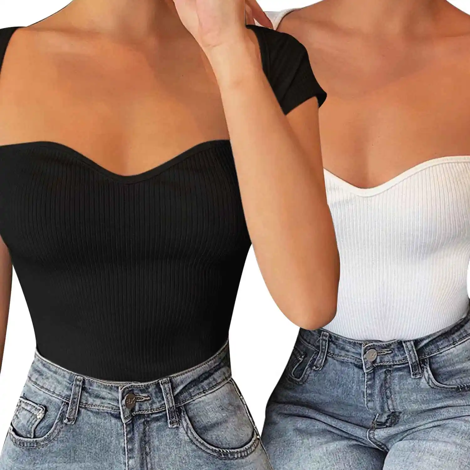 

Hot Knitted Low Cut Top T-shirts Urban Street Casual Elegant Women Tops Wild Simple Stretch Slim Tees