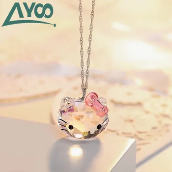 

AYOO high quality SWA cute cartoon cat pendant holle cat necklace female clavicle chain crystal pendant girl jewelry gift