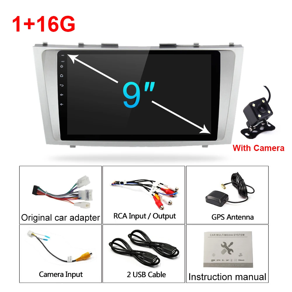 1 16G cam Android 9,1 автомобильный мультимедийный плеер gps навигации для Toyota Camry 2007 2008 2009 2010 2011 2din автомобильный радиоприемник MP5 видео плеер - Цвет: 1 16G cam