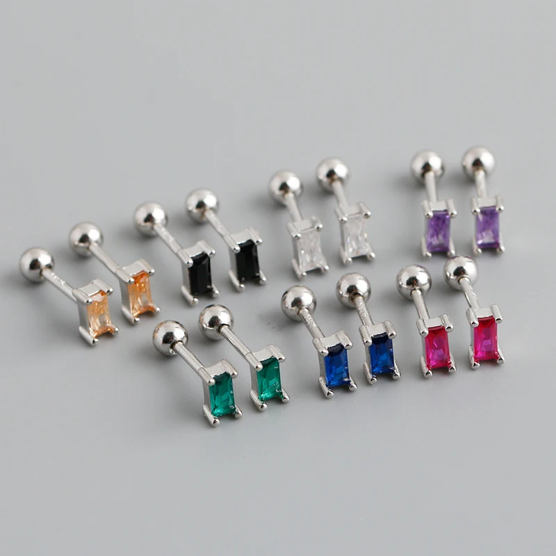 WANTME 925 Sterling Silver Colorful Square Shiny Zircon Beads Piercing Stud Earrings for Women Fashion Gothic Exquisite Jewelry trendy hypoallergenic earrings