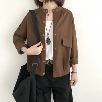 

2020 Spring New Arrival Loose Solid Color Single Breasted O-Neck Jacket Comfortable Vintage Elegant Chic Cute Work Women jacket