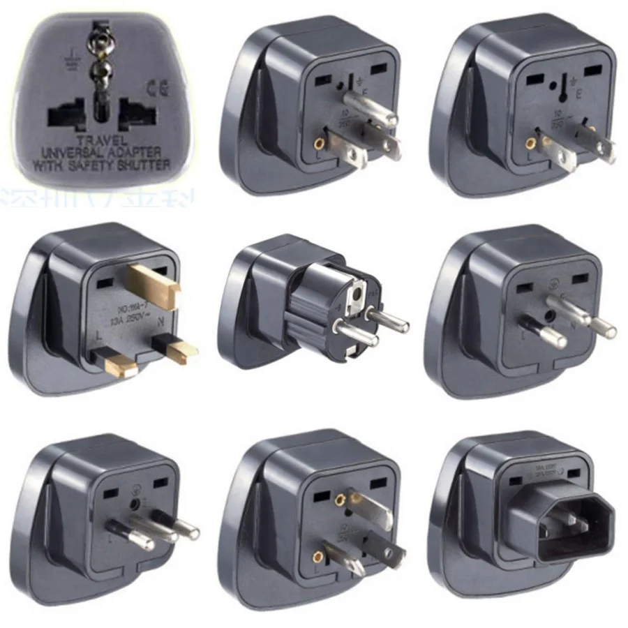 

Black white 10A/16A AU UK US EU German France Israel Italy Swiss Brazil travel adapter plug socket converter with safety door