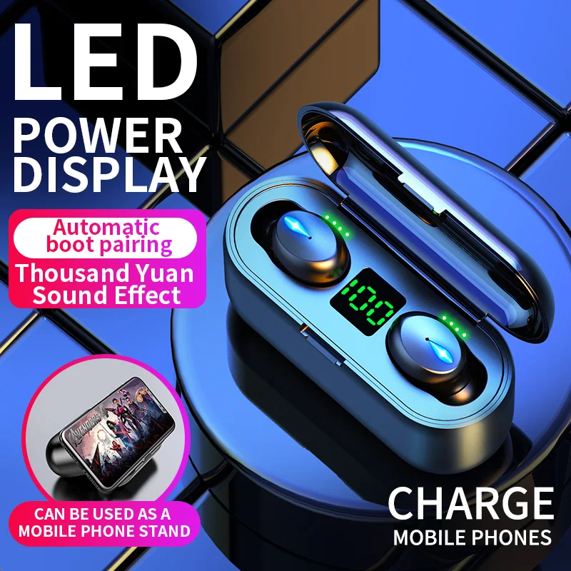 TWS Bluetooth 5 0 Earphones 2200mAh Charging Box Wireless Headphone 9D Stereo Sports Waterproof Earbuds Headsets With Microphone