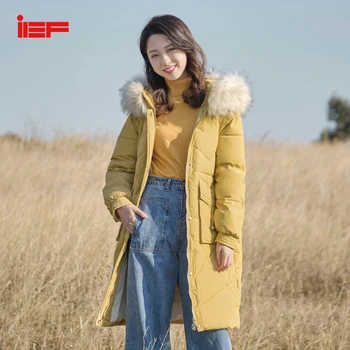 

IEF Winter Loose Hoodie Fur Collar Mid-Long Style Women Cotton Jacket Long Sleeves Steetwear 0515A-D033-