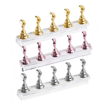 

3 Sets Magnetic False Nail Tips Practice Trainning Display Stand Holder Base Alloy Crystal Nail Art Polish Display Manicure Tool