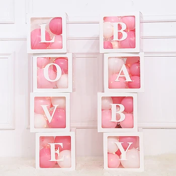

4Pcs/Set Square Baby Shower Balloon Boxes Transparent Box Birthday Party Decor 66CY