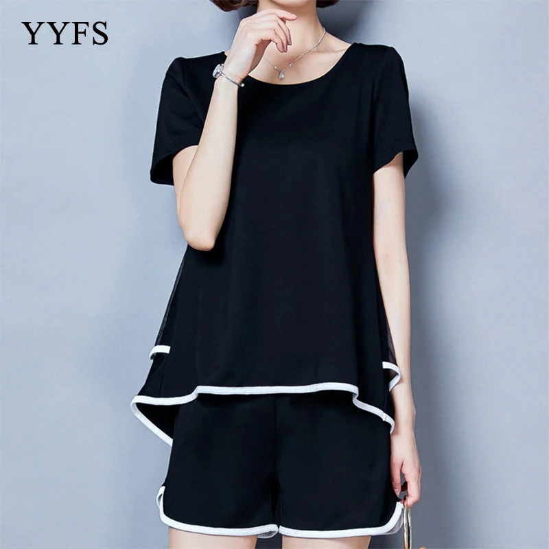 

Spring summer Women two piece set Casual Cotton tops + short Soild Female Casual Set Short Sleeve Sets