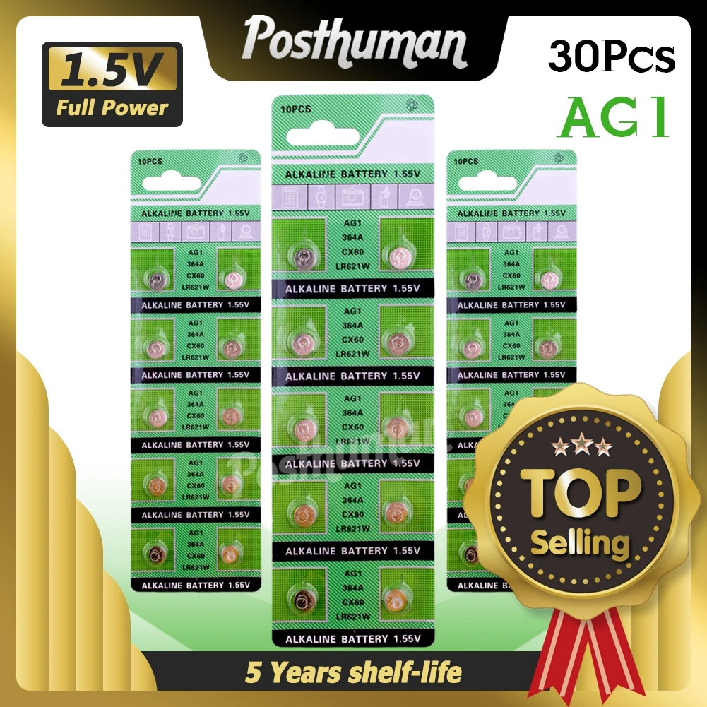 30 шт. AG1 AG 1 часы батареи Pilas LR621 LR 621 LR621W SR621SW SR621 55 V кнопки монет | Электроника