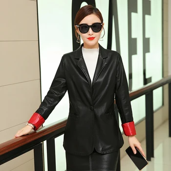 

Leather Jacket Women Fashion Solid Motorcycle Coat Single Button Faux Leather Biker Jacket Soft Jackets Female