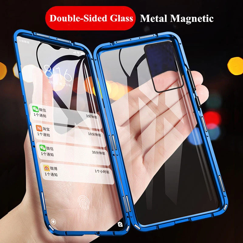 Magnética de Metal de doble cara caja de cristal para Samsung Galaxy A51 A21s A50 A52 A12 A32 A70 A71 M51 A91 A20 A30 S10E M21 M31 S21 S20