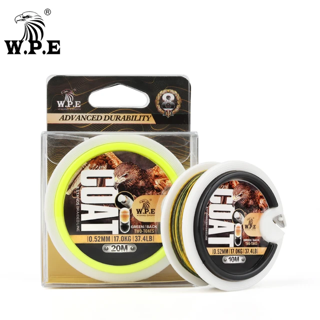 W.P.E 10m/20m Coated 8 Strands Braided Fishing Line 0.52mm 17kg 37.4lb Skin  Line