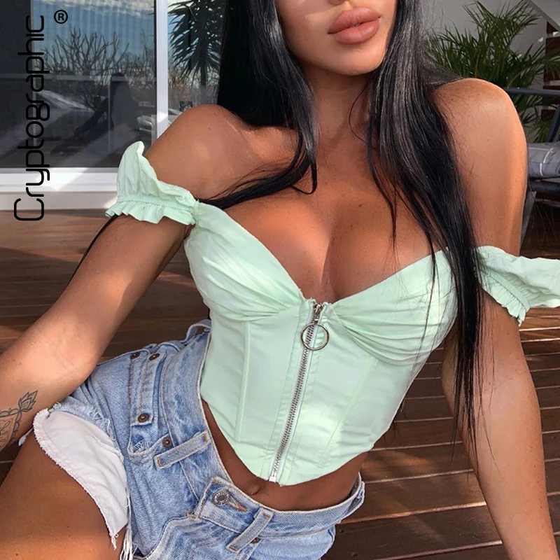 Cryptographic Vintage Sexy V-Neck Zipper Women Blouses Shirts Green Summer Tops Backless Short Sleeve Shirts 2020 Streetwear Cryptographic Vintage Sexy V-Neck Zipper Women Blouses Shirts Green Summer Tops Backless Short Sleeve Shirts 2020 Streetwear