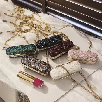 

Fashion Sequin Leather Women Shoulder Messenger Bag Lipstick Mini Chain Evening Dinner Decorative Pendant Crossbody Satchel Bags