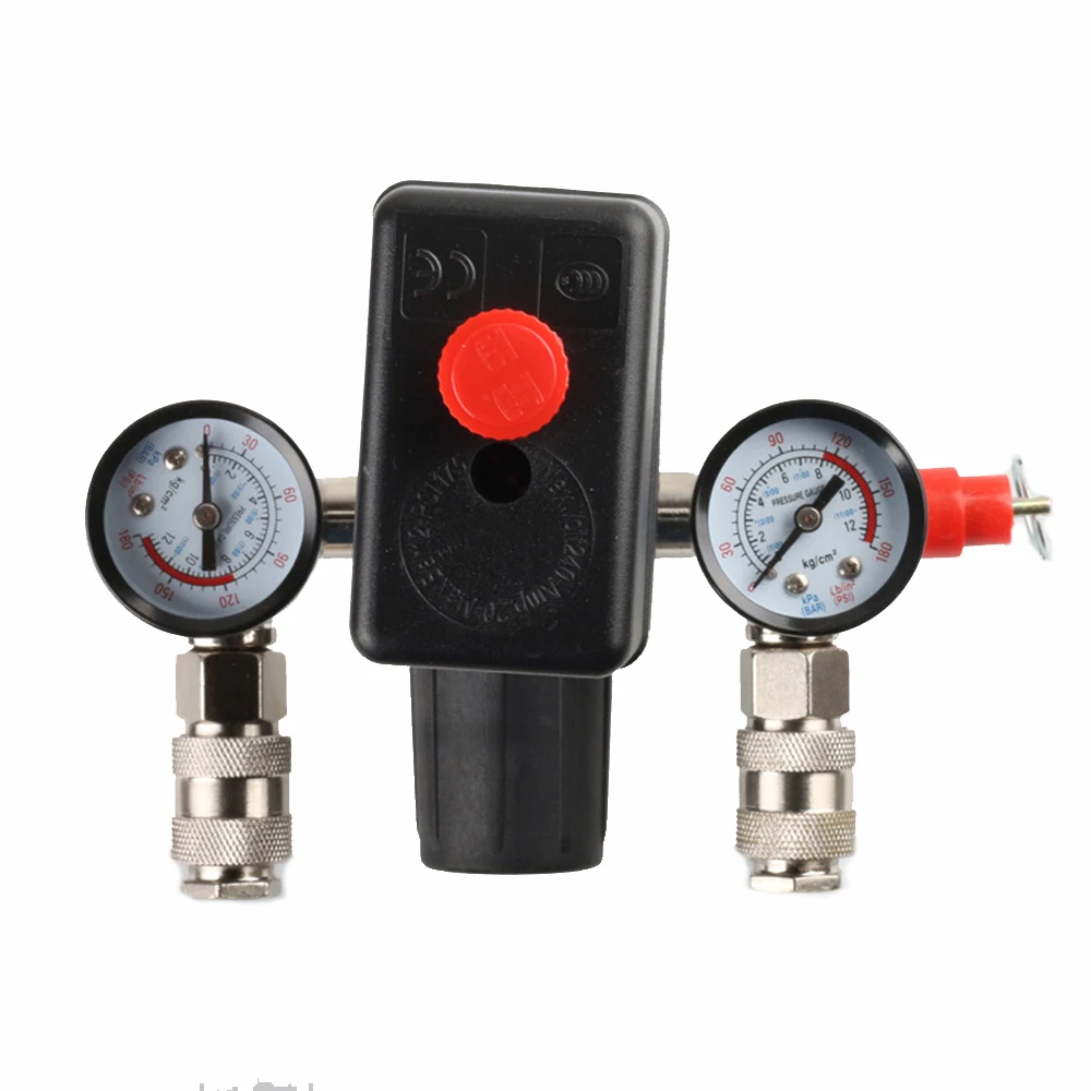 

Air Pump Compressor Pressure Switch Automatic Control Bracket Assembly 90-125PSI + Red Cap Safety Valve
