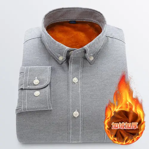 gray Однотонная рубашка мужская рубашка оксфорд зима плюс бархатная модная утолщенная Теплая мужская рубашка с длинным рукавом деловые повседневные топы - Цвет: gray