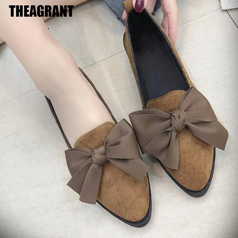 

THEAGRANT 2019 New Bow Pointed Toe Women Flats Spring Autumn Fashion Shoes Woman Leopord Shallow Casual Shoes Loafers WFS2012