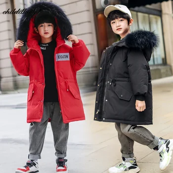 

-30 Degrees Boys winter jacket 2020 New Children down jacket Boys snowsuit warm thicken real fur collar Kids clothes 5-12 years