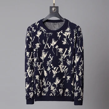 

Mens Fashion Black Autumn and Winter Print Letter Sweaters Casual Full O Neck Pullovers Tops Outwears Clothing New Style 2020