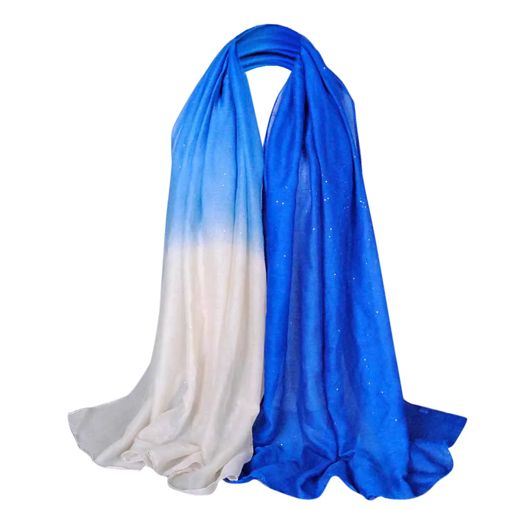 Осень зима блестящий женский длинный шарф-Вуаль мягкий градиентный стиль пашмины шаль палантин мусульманский хиджаб шарфы# O21