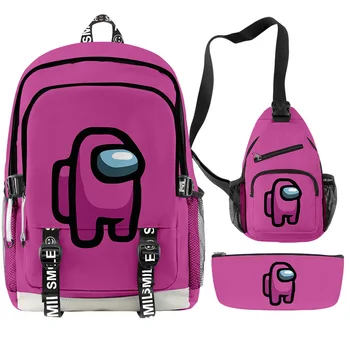 

Candy Colors 3D Among Us Backpack 3 Piece Set Unisex Backpacks Boys Girls Teenager School Bags Laptop Oxford Waterproof Bags
