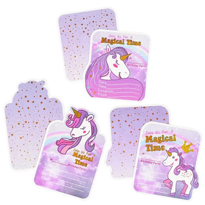 

24Pcs Unicorn Party Invitation Cards With 24Pcs Envelopes 24Pcs Stickers Paper Invitations Cards For Christmas Party Supplies