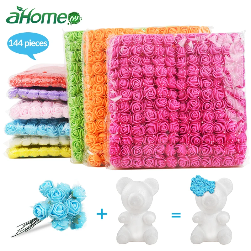 

144pcs/lot Artificial Flower 2cm Lace Foam Rose Bouquet For Wedding Home Decor DIY Garland Rose Bear Accessories Craft Flower