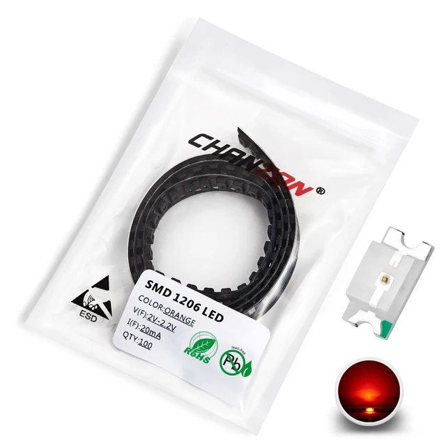 100 pcs 1206 SMD LED Emitting Diode Kit Lamp Chip Light Beads Warm White Red Green Blue Yellow Orange UV Pink Micro 3V SMT DIY 100pcs Orange